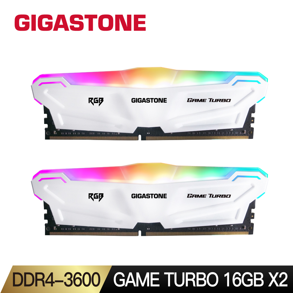 GIGASTONE 立達 Game Turbo DDR4 3600 32GB(16Gx2) RGB電競超頻 桌上型記憶體-白