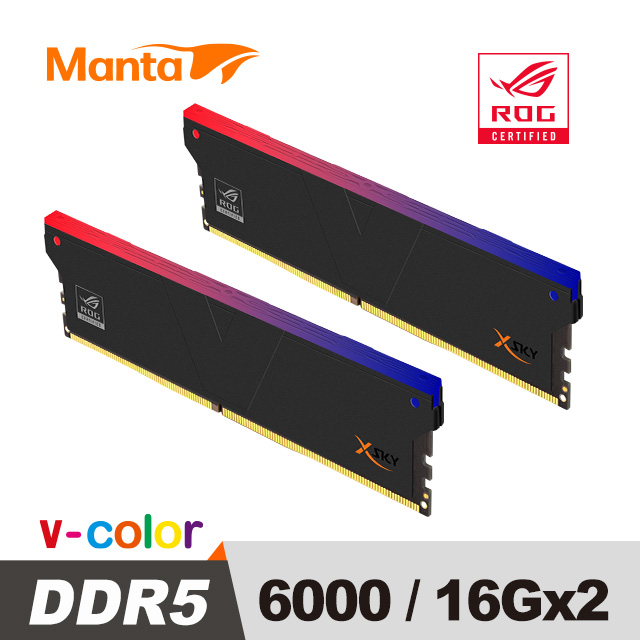 V-Color ROG認證 Manta XSKY 系列 DDR5 6000MHz 32GB(16GB*2) RGB 桌上型超頻記憶體(黑色 ...