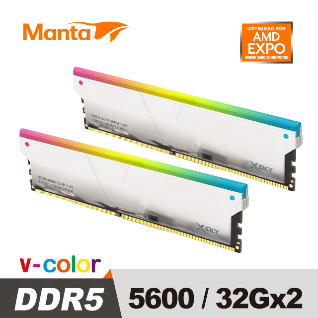 V-Color MANTA XSKY系列DDR5 6000 32GB (16GBx2) AMD-EXPO專用RGB 桌上