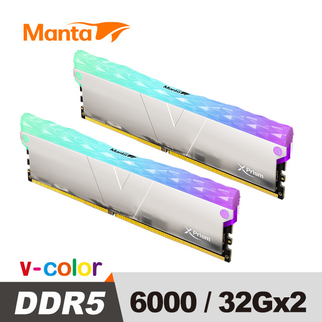 V-Color MANTA XPrism 系列DDR5 6000 64GB(32GB*2) CL34 RGB 桌上型