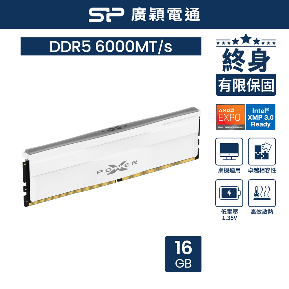 sp 廣穎 DDR5 超頻 6000 16GB XPOWER XMP 電競記憶體/白