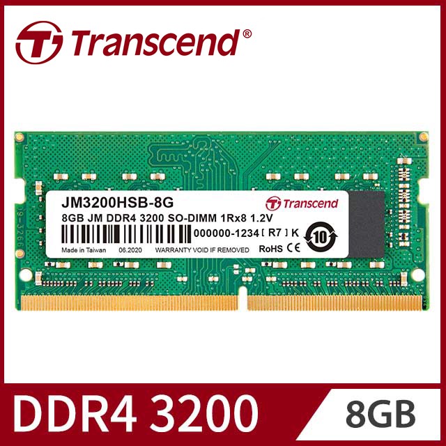 Transcend 創見 8GB JetRam DDR4 3200 筆記型記憶體 (JM3200HSB-8G)（其他規格）