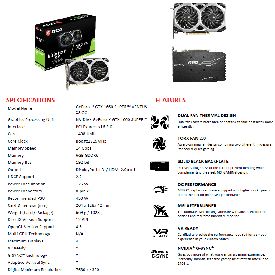 微星GeForce GTX 1660 SUPER VENTUS XS OC 顯示卡- PChome 24h購物