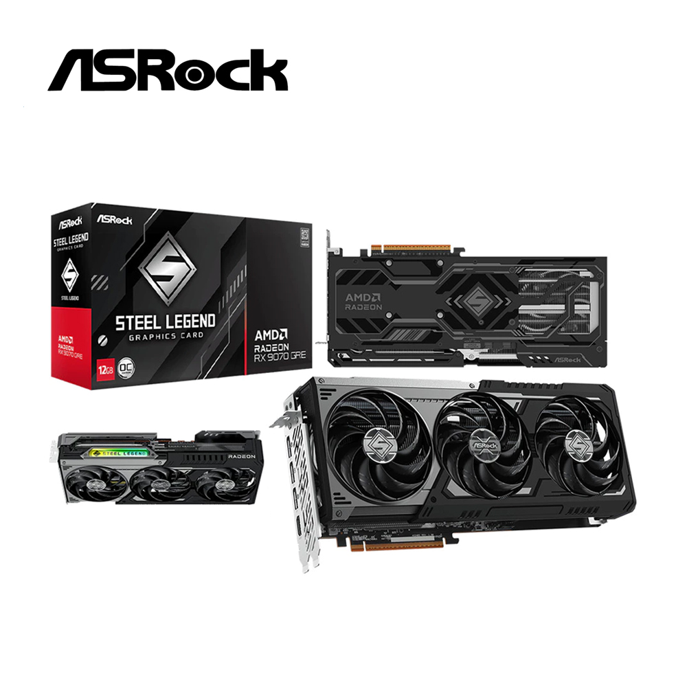 ASRock 華擎 RX 9070 GRE Steel Legend Dark 12GB 顯示卡+華擎 ASRock SL-750G 黑 雙8/金牌