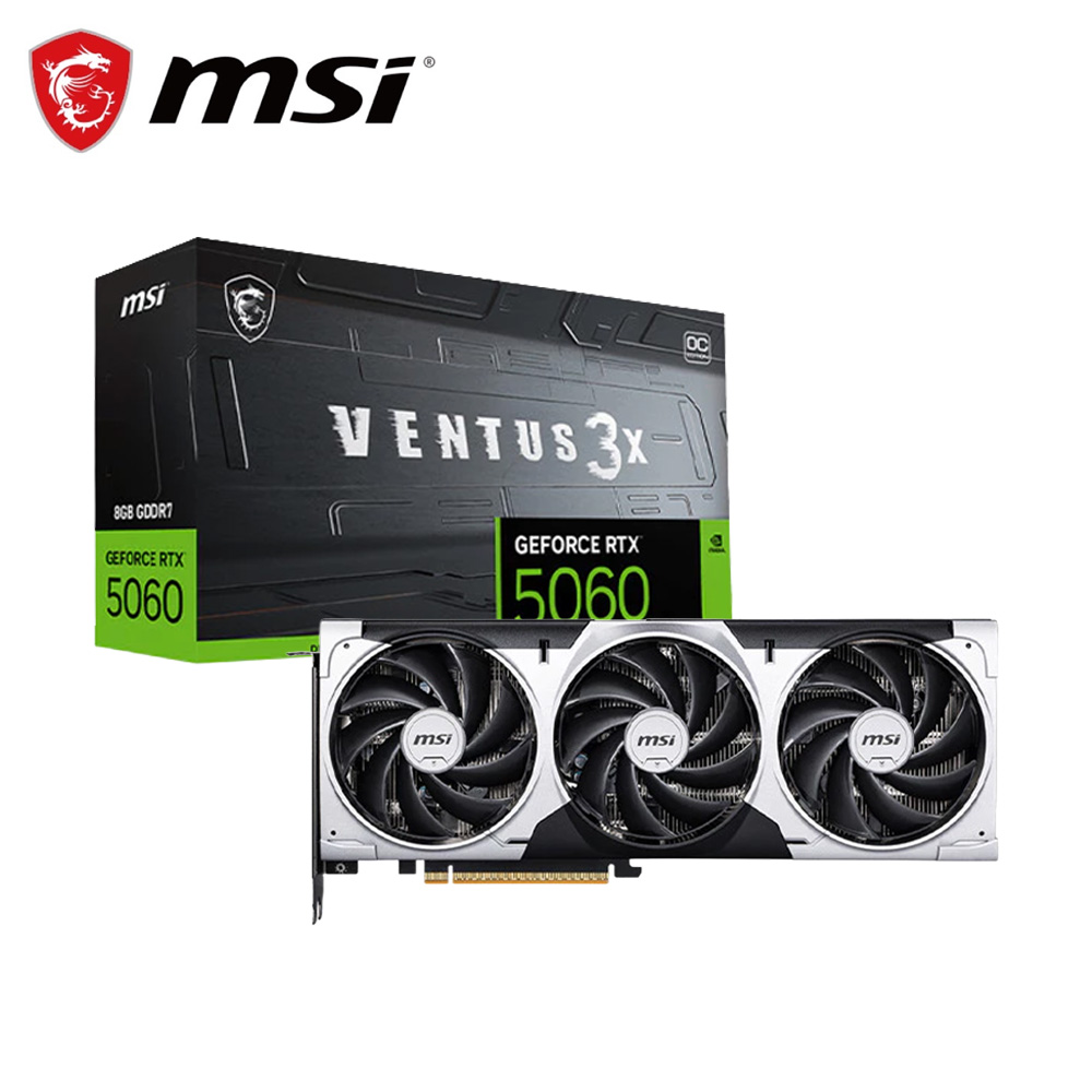 MSI 微星 RTX 5060 8G VENTUS 3X OC 顯示卡+微星 MAX F12A-3 ARGB 12CM 三入組風扇