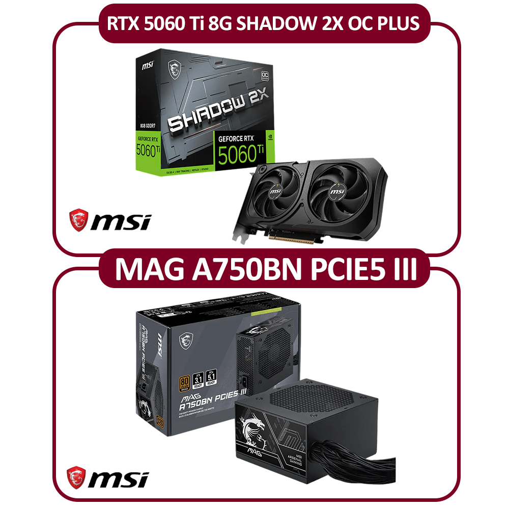MSI 微星RTX5070 12G SHADOW 2X OC顯示卡+微星A750GL PCIE5 (750W)電源