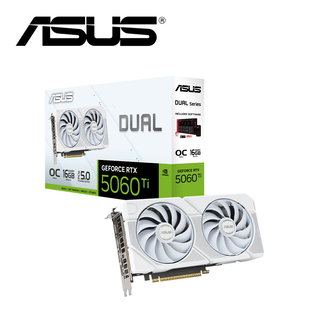 ASUS 華碩 DUAL-RTX5060TI-O16G-WHITE 顯示卡+華碩 ROG STRIX LC III 240 ARGB 白龍三代