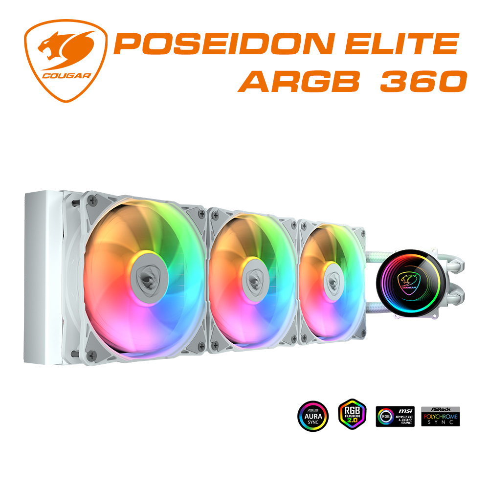 COUGAR 美洲獅POSEIDON ELITE ARGB 360 白色一體式水冷散熱器- PChome