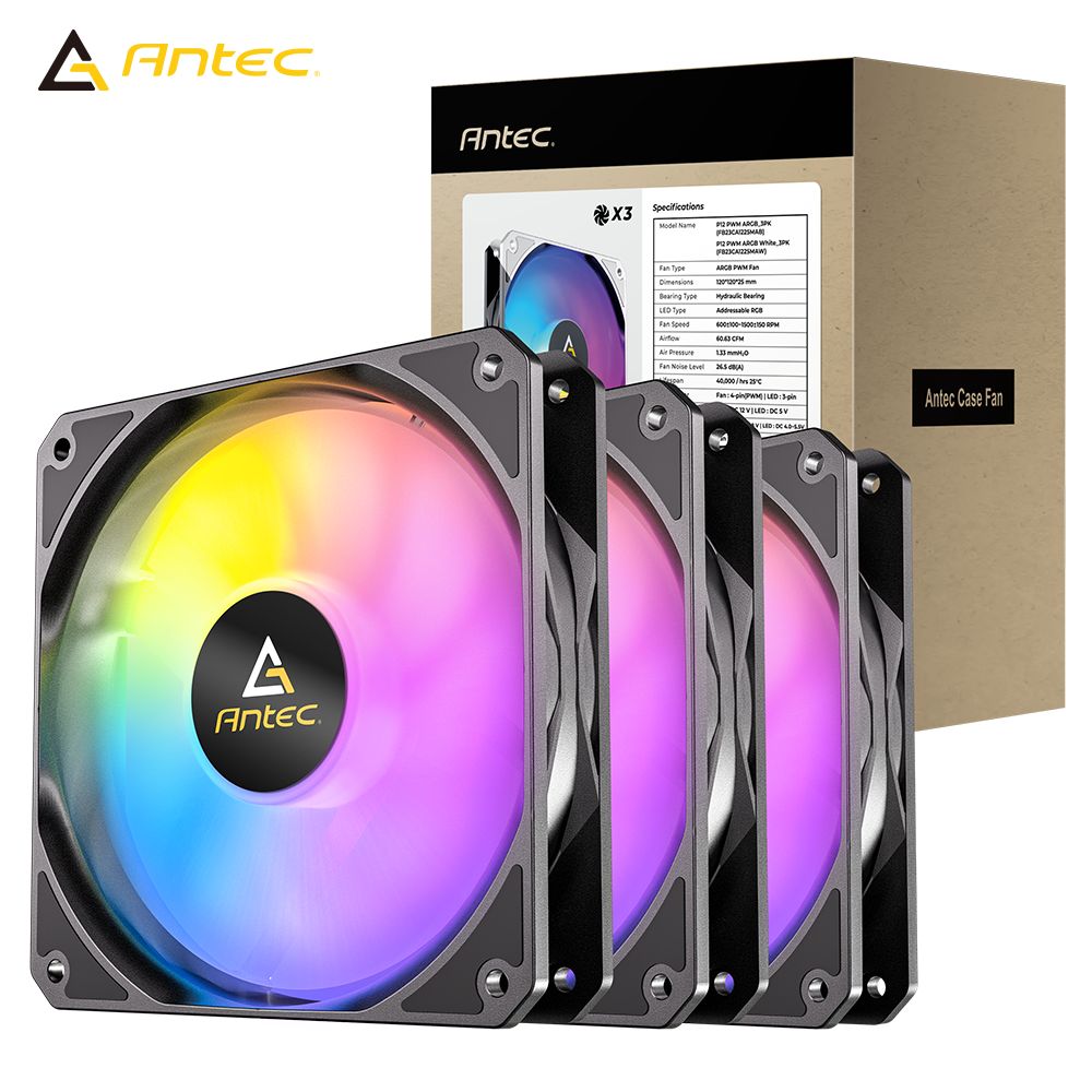 Antec 安鈦克 P12 ARGB(B)_3PK 12cm 黑色 正葉風扇 三入包