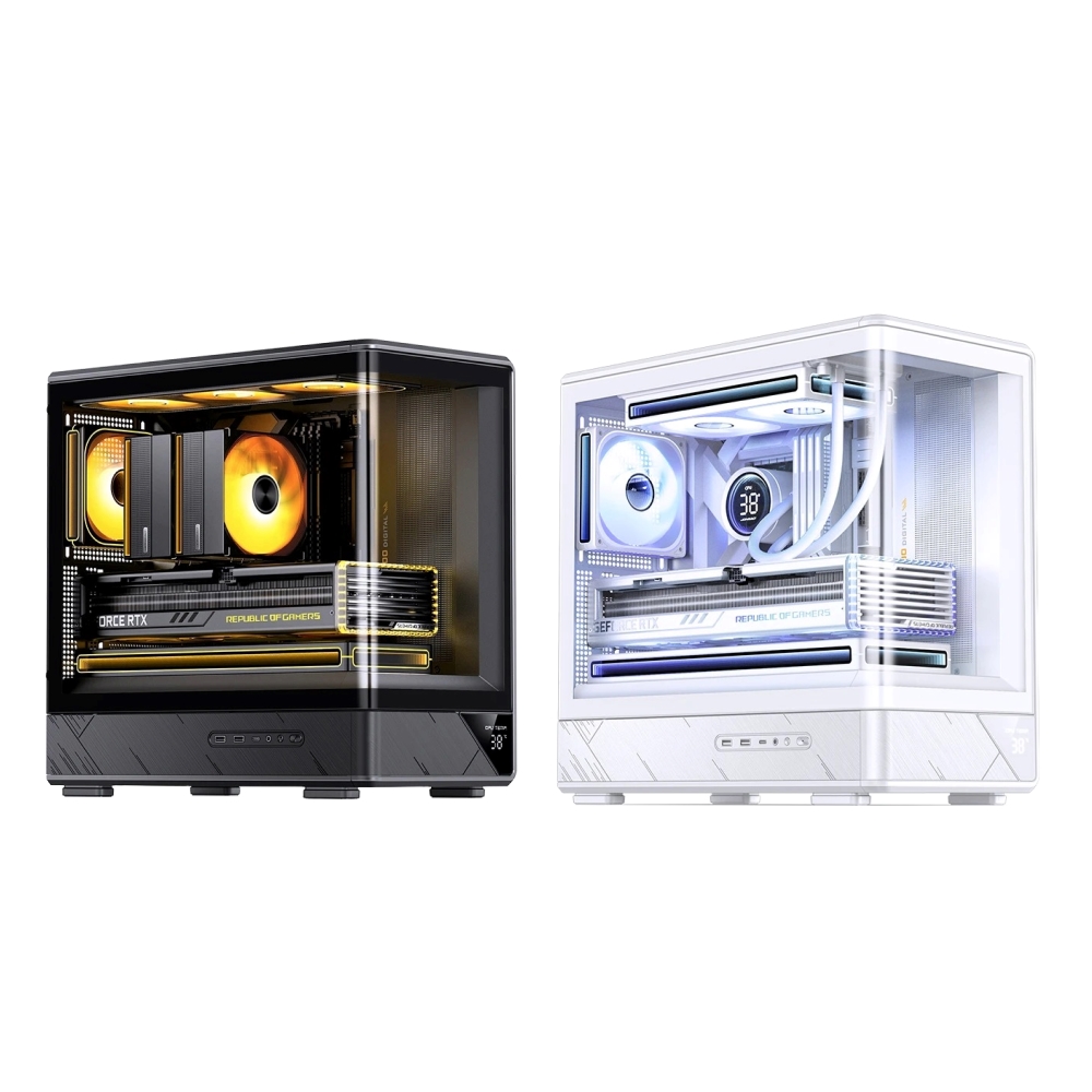 JONSBO 喬思伯 Jonsbo D200 一體式曲面玻璃機殼 黑/白(MATX/數位顯示/快拆/雙艙/7風扇位/可調節顯卡支架)