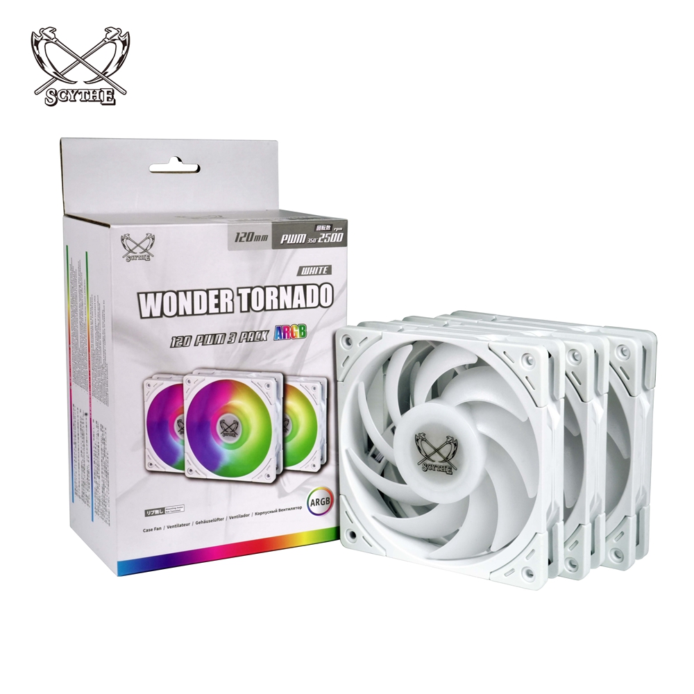 Scythe 鎌刀 霓風丸 2500 (三入) ARGB CPU 散熱器 白色 正葉 風扇 機殼