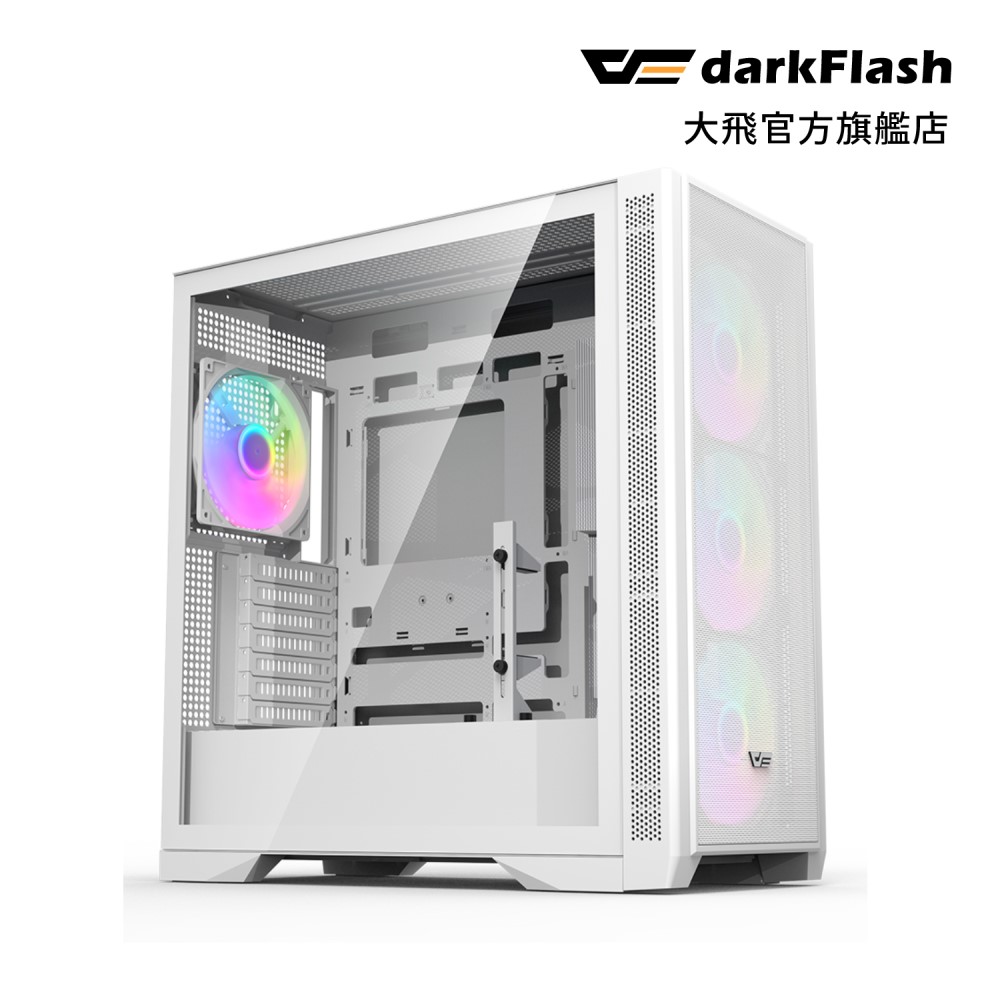 darkFlash 大飛 DF4100 E-ATX電腦機殼-白色(支援背插 /內建14公分ARGB*4 /TYPE-C)