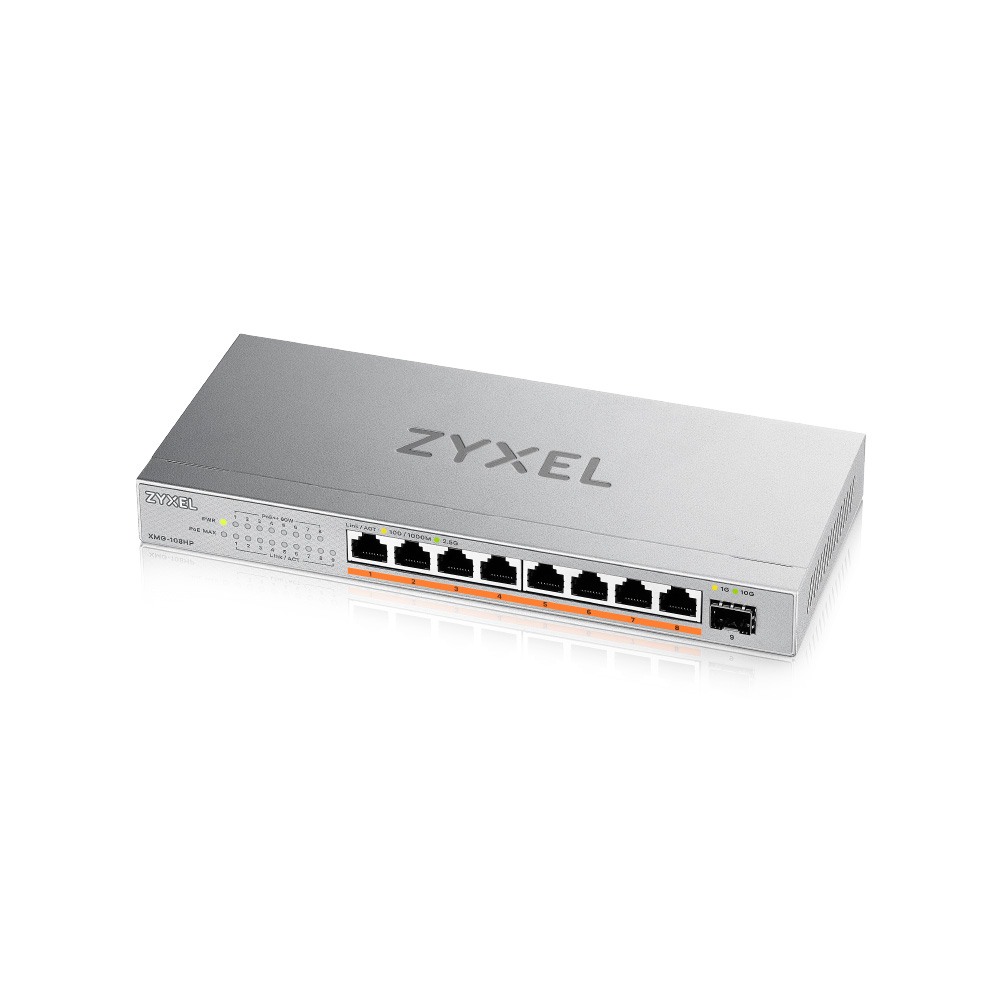 Zyxel 合勤 XMG-108HP 9埠 Multi-Gig 無網管 PoE交換器 (1埠10G SFP+ 8埠2.5G RJ45)