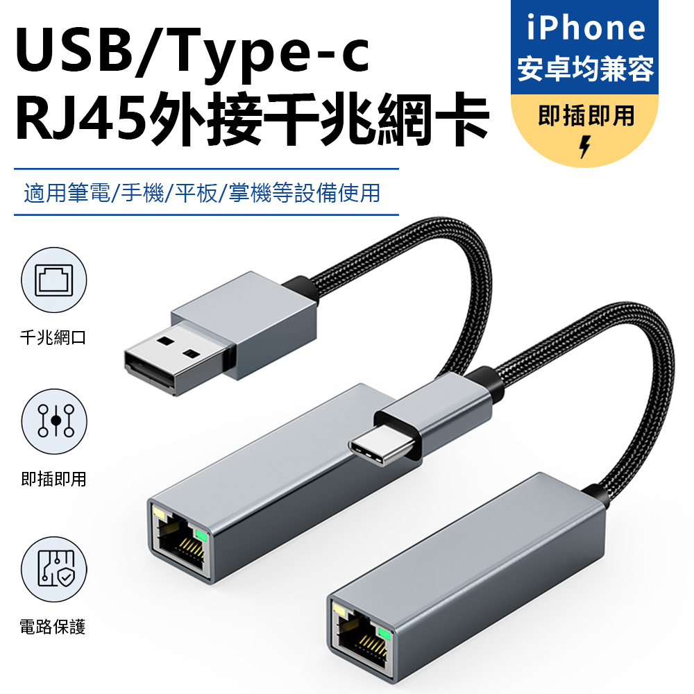 Sily USB3.0/Type-C轉RJ45外接千兆網卡 有線網卡集線器 筆電轉接線 iPad/Macbook筆電/投影機連接