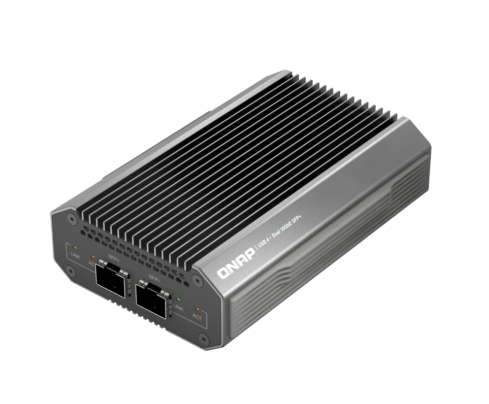 QNAP 威聯通 QNA-UC10G2SF USB 4 Type-C 轉 10GbE SFP+ 雙埠網路轉換器