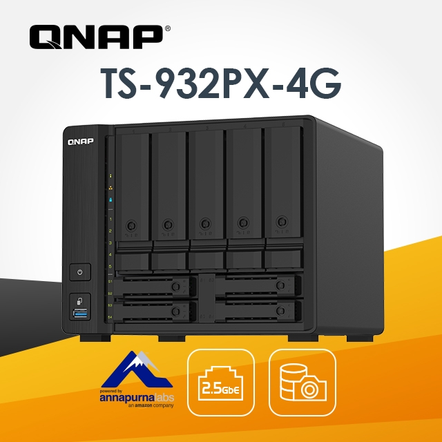 QNAP 威聯通TS-932PX-4G NAS (9Bay/ARM/4G/10GbE) 網路儲存伺服器(不含 