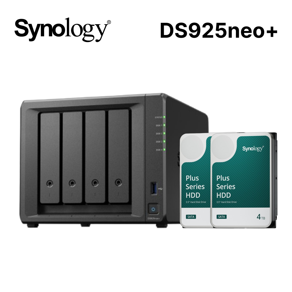 Synology 群暉 DiskStation DS925neo+ (4Bay/AMD/4GB non ECC RAM) NAS 網路儲存伺服器