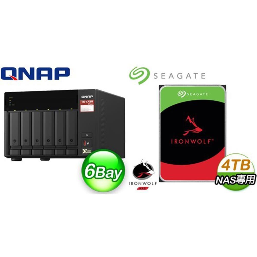 QNAP 威聯通 〈鈔省價〉TS-673A-8G NAS伺服器+Seagate 那嘶狼 4TB NAS硬碟(X2)