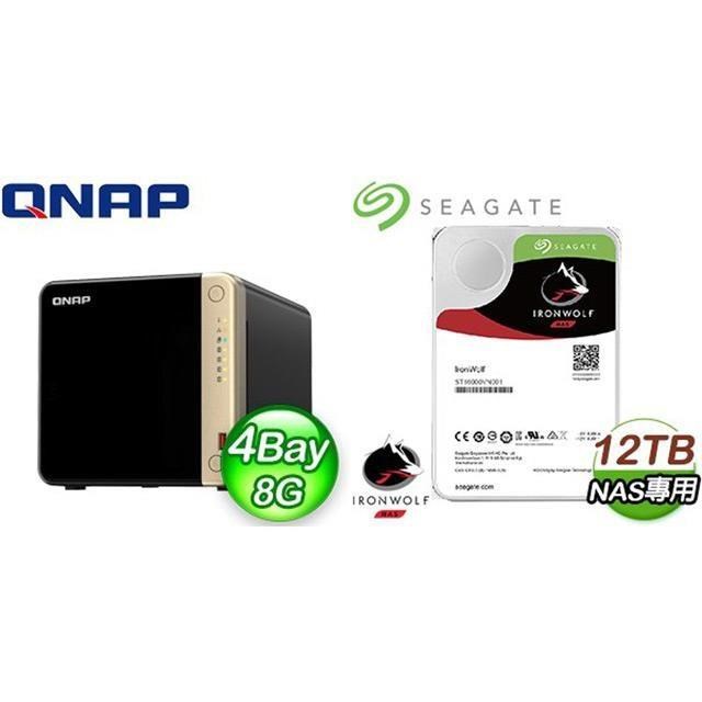QNAP 威聯通 〈鈔省價〉TS-464-8G NAS+Seagate 那嘶狼 12TB NAS硬碟(X2)