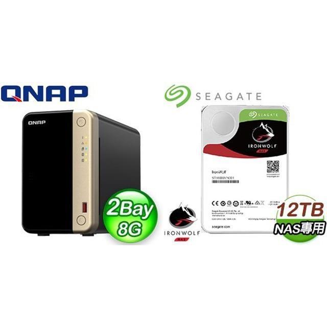 QNAP 威聯通 〈鈔省價〉TS-264-8G NAS+Seagate 那嘶狼 12TB NAS硬碟(X2)