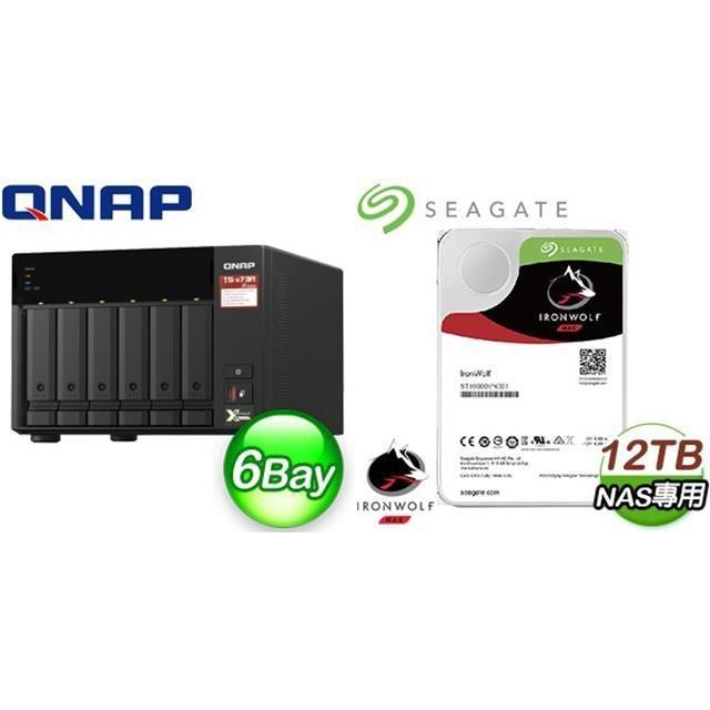 QNAP 威聯通 〈鈔省價〉TS-673A-8G NAS伺服器+Seagate 那嘶狼 12TB NAS硬碟(X2)