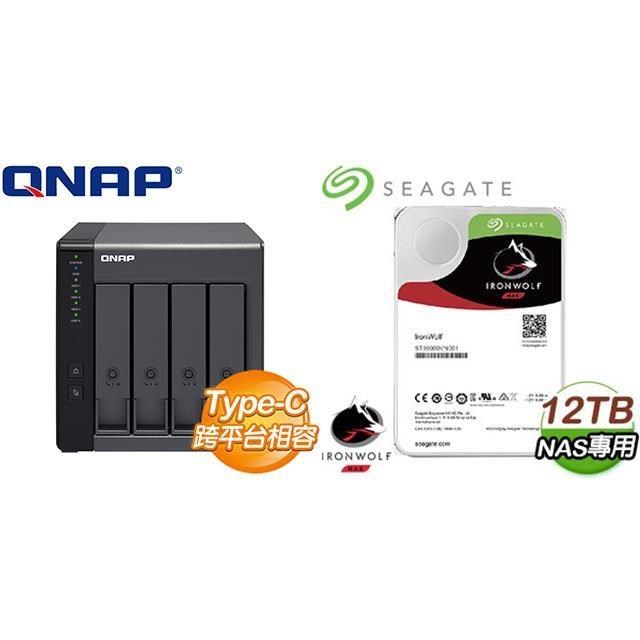 QNAP 威聯通 〈鈔省價〉TR-004 NAS 磁碟陣列外接盒+Seagate 那嘶狼 12TB NAS硬碟(X2)