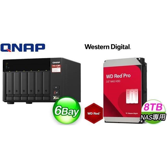 QNAP 威聯通 〈鈔省價〉TS-673A-8G NAS伺服器+WD 紅標 Pro 8TB NAS硬碟(X2)