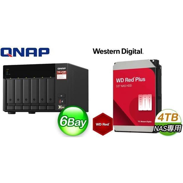 QNAP 威聯通 〈鈔省價〉TS-673A-8G NAS伺服器+WD 紅標 Plus 4TB NAS硬碟(X2)