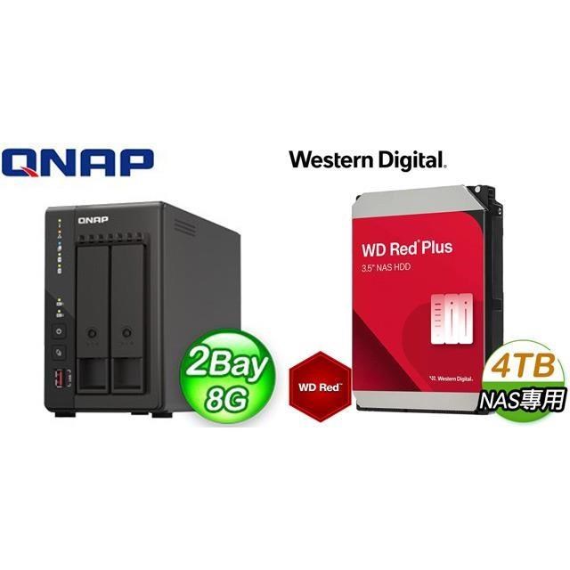 QNAP 威聯通 〈鈔省價〉TS-253E-8G NAS伺服器+WD 紅標 Plus 4TB NAS硬碟(X2)
