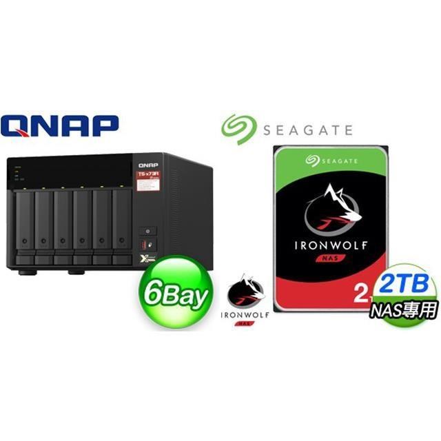 QNAP 威聯通 〈鈔省價〉TS-673A-8G NAS伺服器+Seagate 那嘶狼 2TB NAS硬碟(X2)