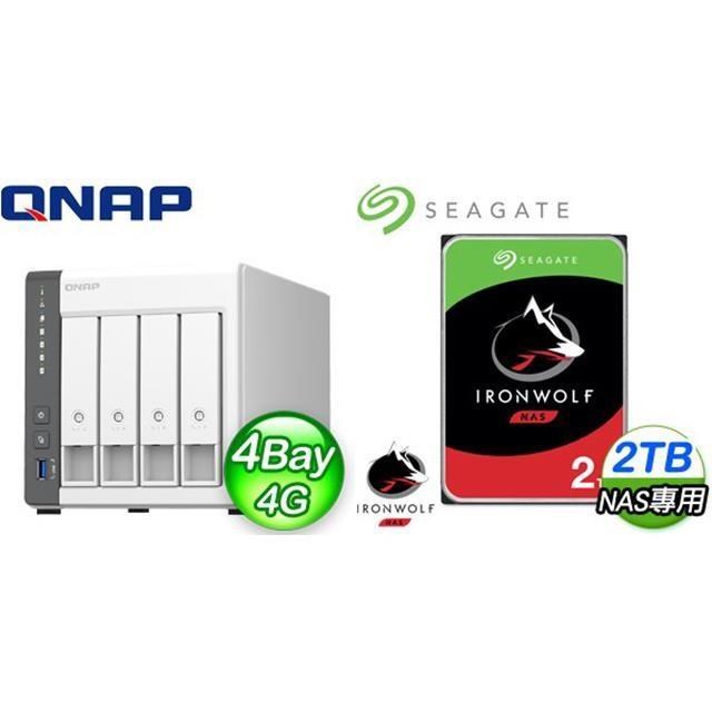 QNAP 威聯通 〈鈔省價〉TS-433-4G NAS伺服器+Seagate 那嘶狼 2TB NAS硬碟(X2)