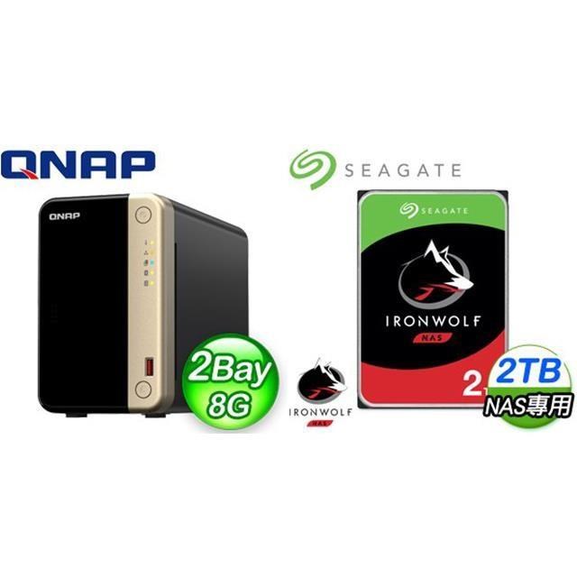 QNAP 威聯通 〈鈔省價〉TS-264-8G NAS+Seagate 那嘶狼 2TB NAS硬碟(X2)