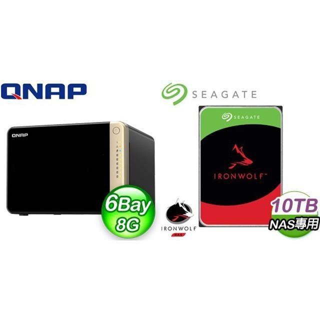 QNAP 威聯通 〈鈔省價〉TS-664-8G NAS+Seagate 那嘶狼 10TB NAS硬碟(X2)