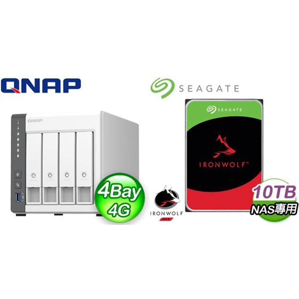 QNAP 威聯通 〈鈔省價〉TS-433-4G NAS伺服器+Seagate 那嘶狼 10TB NAS硬碟(X2)
