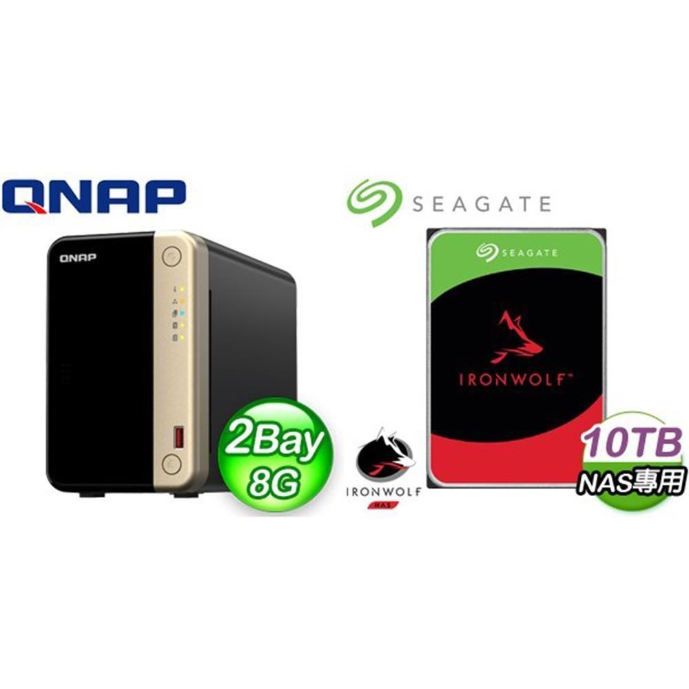 QNAP 威聯通 〈鈔省價〉TS-264-8G NAS+Seagate 那嘶狼 10TB NAS硬碟(X2)