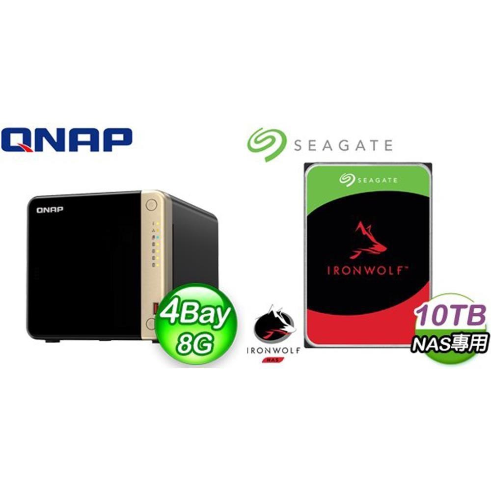 QNAP 威聯通 〈鈔省價〉TS-464-8G NAS+Seagate 那嘶狼 10TB NAS硬碟(X2)