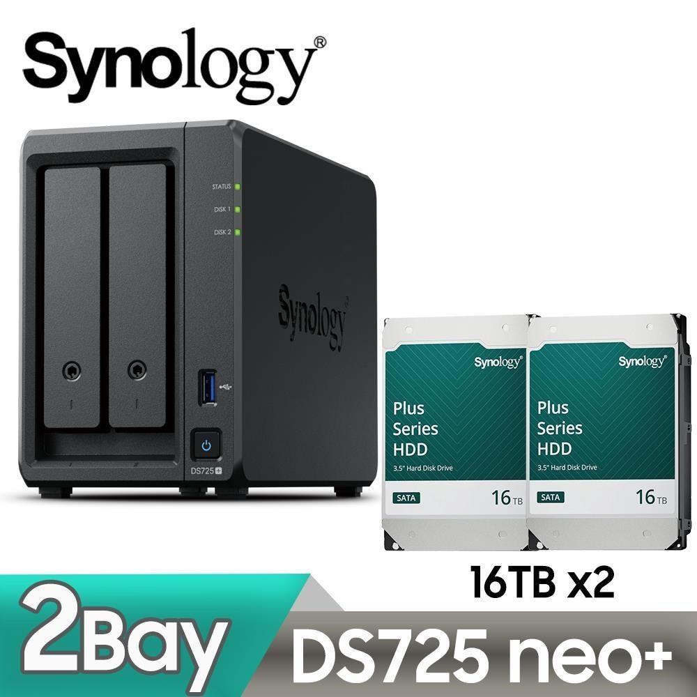 Synology 群暉 DS725neo+ 網路儲存伺服器 + HAT3310 PLUS 16TB NAS硬碟(X2)