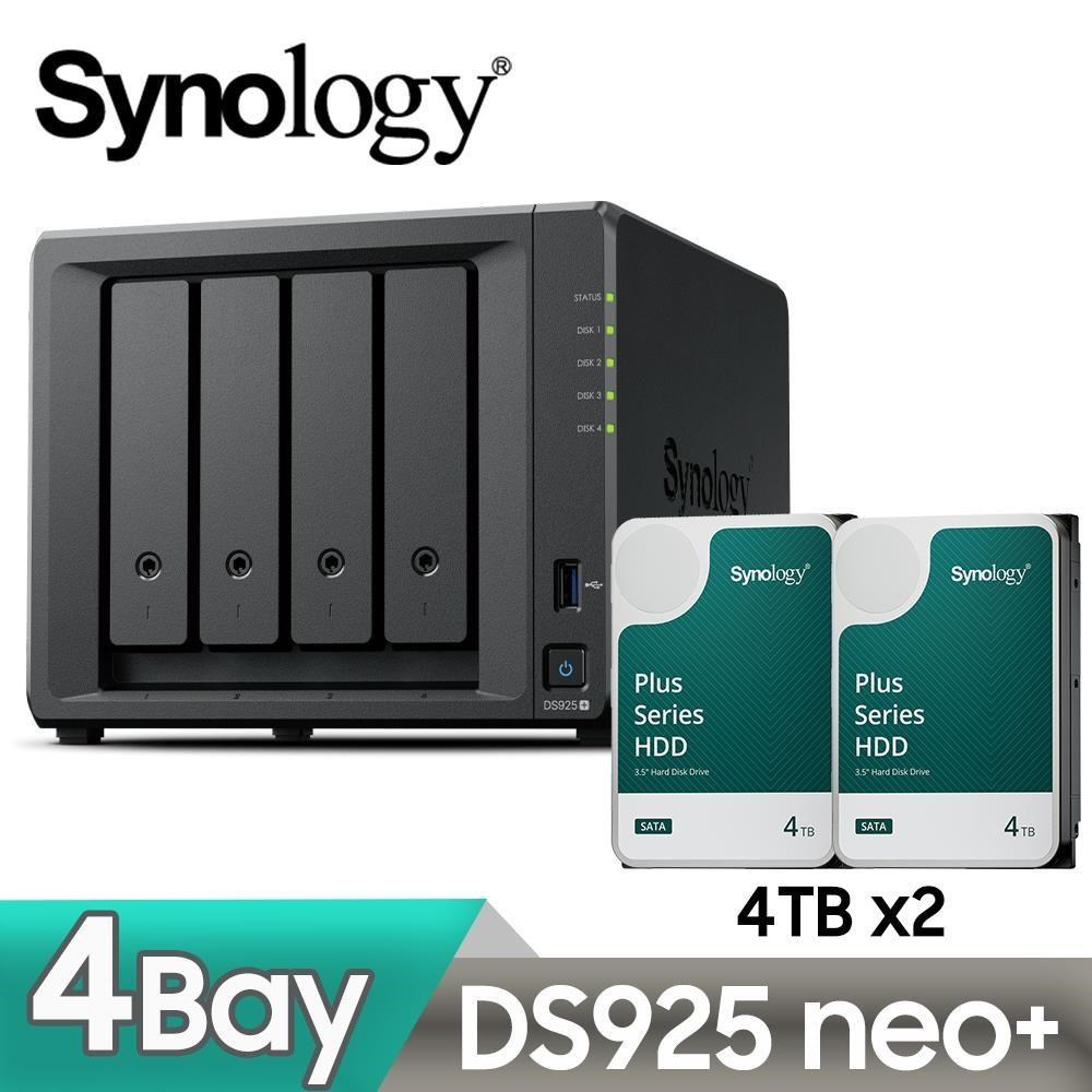 Synology 群暉 DS925neo+ 網路儲存伺服器 + HAT3300 PLUS 4TB NAS硬碟(X2)