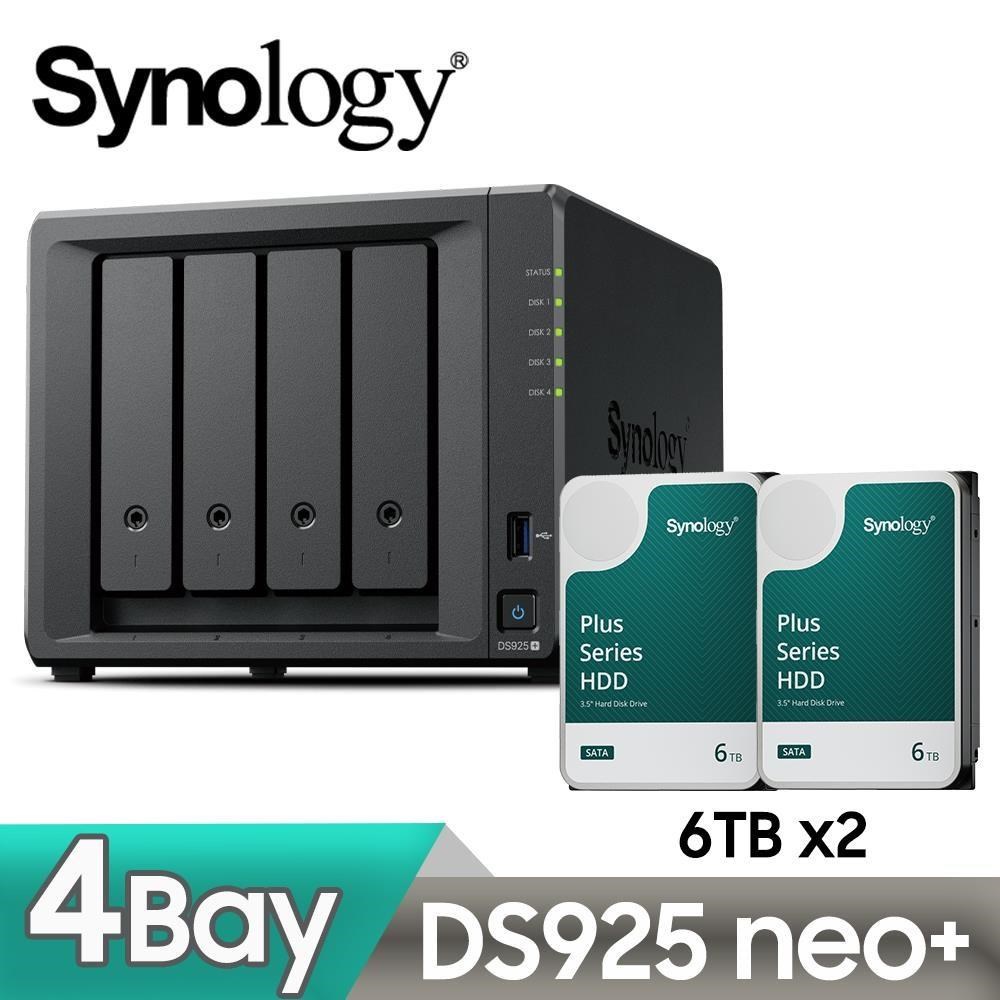 Synology 群暉 DS925neo+ 網路儲存伺服器 + HAT3300 PLUS 6TB NAS硬碟(X2)