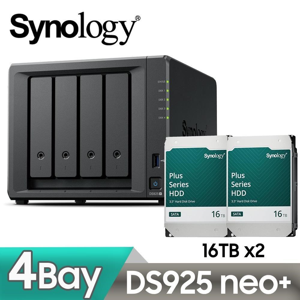 Synology 群暉 DS925neo+ 網路儲存伺服器 + HAT3310 PLUS 16TB NAS硬碟(X2)