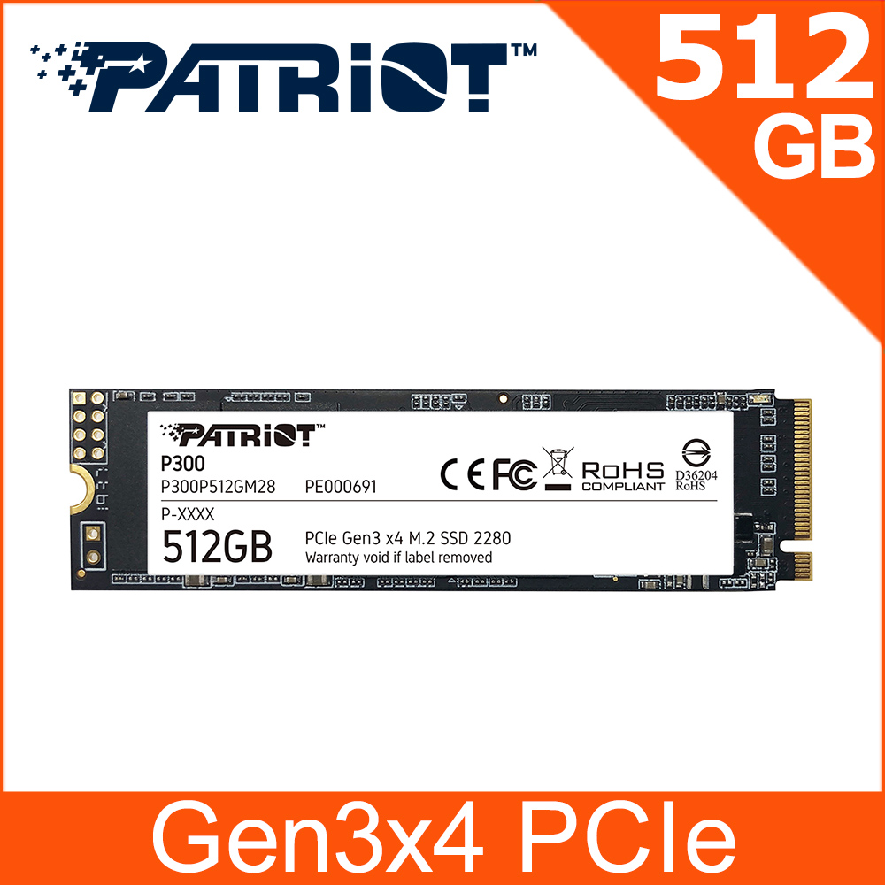 PATRiOT 博帝美商P300 M.2 2280 PCIe Gen.3x4 (NVMe 1.3) 1TB 固態硬碟