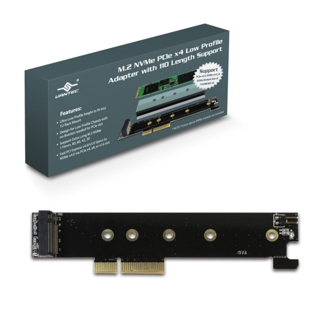 VANTEC 凡達克 M.2 NVMe SSD PCIe X4 轉接卡支援長度110mm的M.2 NVMe SSD(UGT-M2PC130)