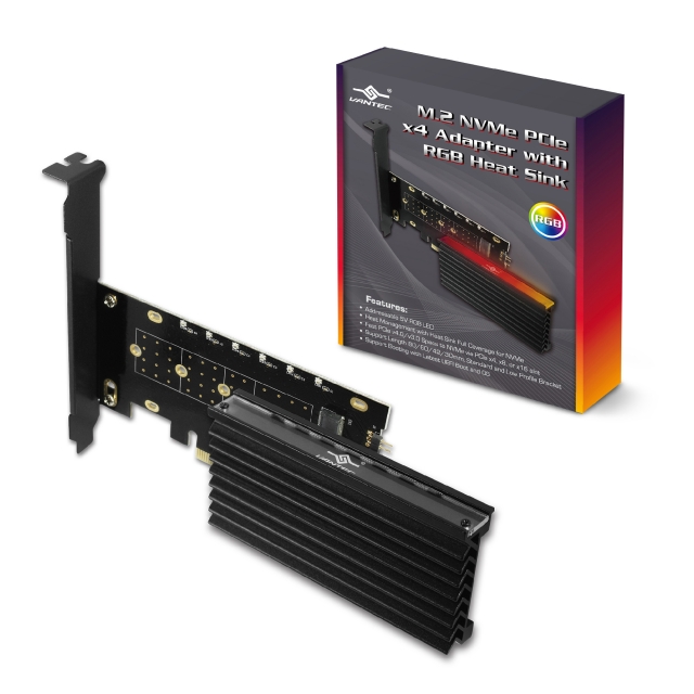 VANTEC 凡達克 ARGB M.2 NVMe SSD PCIe X4 轉接卡&散熱片(UGT-M2PC12-RGB)