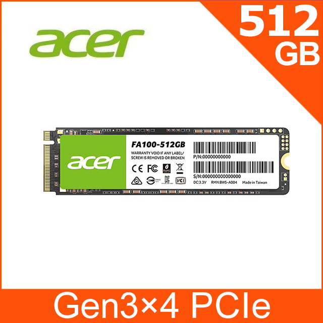 ACER 宏碁FA100 512GB PCIe SSD固態硬碟- PChome 24h購物