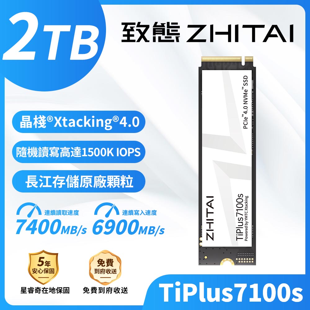 ZHITAI 致態TiPlus9100 1TB M.2 2280 Gen5 PCIe4.0 SSD固態硬碟/讀