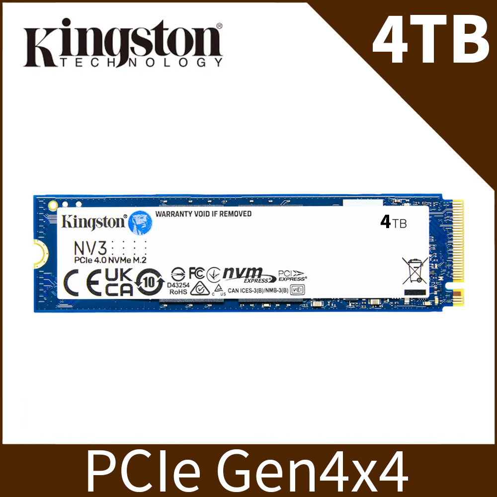 Kingston 金士頓 NV3 4TB M.2 2280 NVMe SSD 固態硬碟 (SNV3S/4000G)