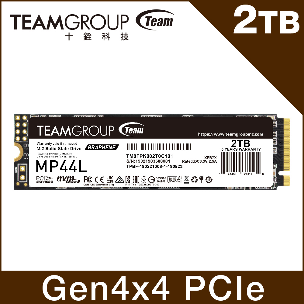 Team 十銓 MP44L 2TB M.2 PCIe SSD 固態硬碟