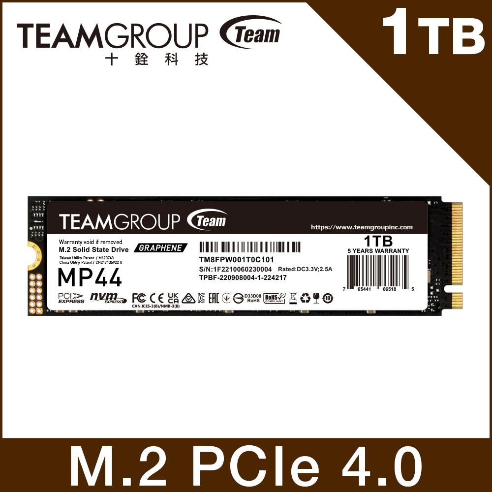 Team 十銓 MP44 1TB M.2 PCIe 4.0 SSD 固態硬碟