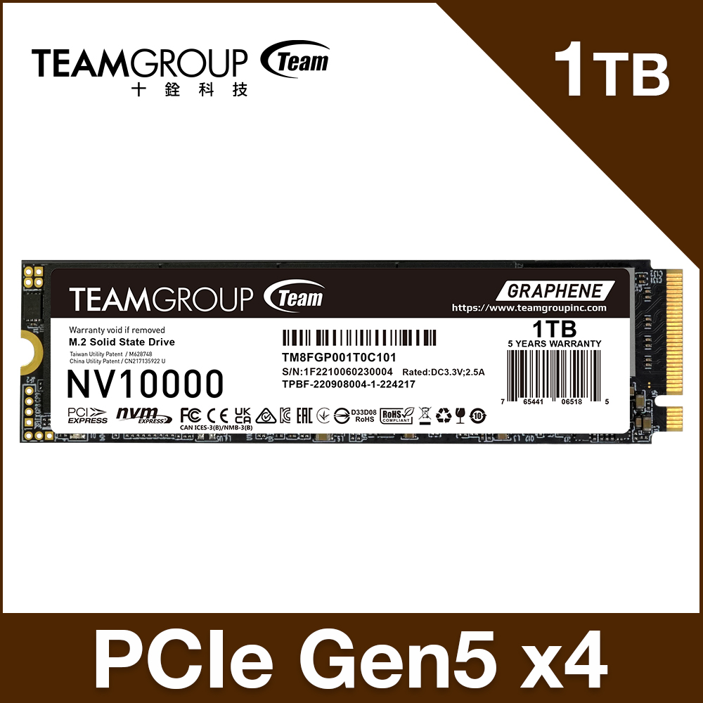 Team 十銓 NV10000 1TB M.2 PCIe 4.0 SSD 固態硬碟