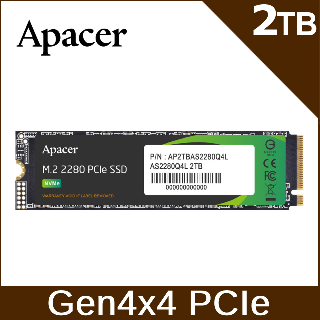 Apacer 宇瞻 AS2280Q4L 2TB M.2 PCIe Gen4x4 SSD